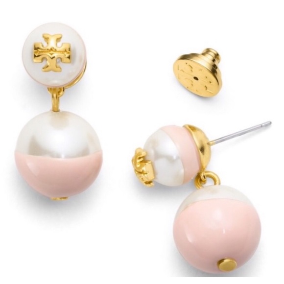 TORY BURCH • Dipped Logo Pearl Drop Earrings - Picture 3 of 4
